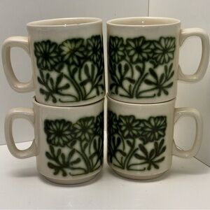 WP England set of 4 vintage stoneware glazed green floral mugs